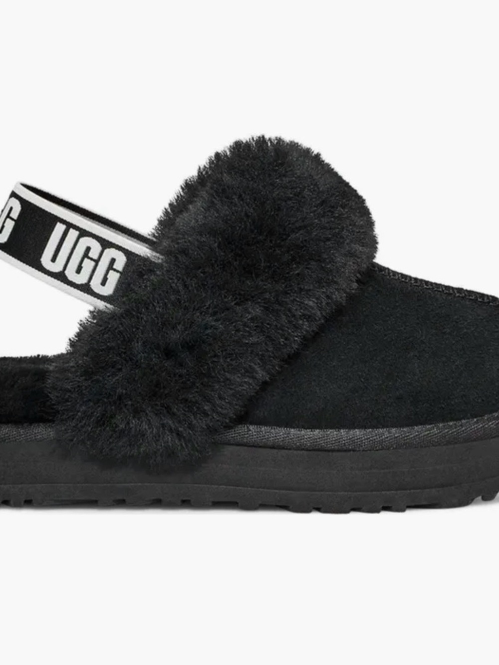 UGG Black Shearling Slingback Clog with Logo Elastic